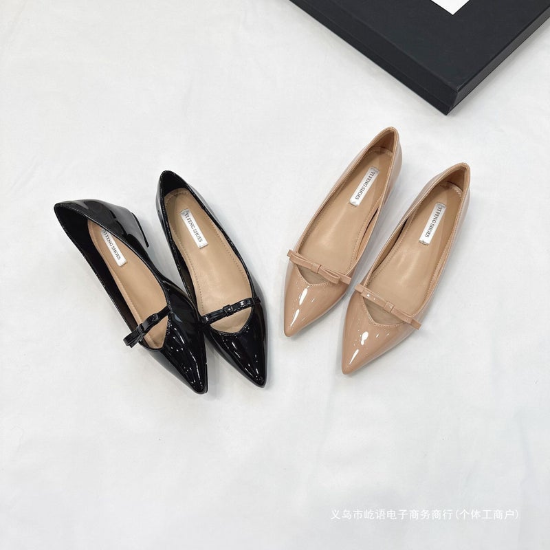 Girly Bowknot Hidden Wedge 5Cm Pointed V-Neck Evening Breeze Elegant Open-Toe Sweet Temperament Pumps - Image 4